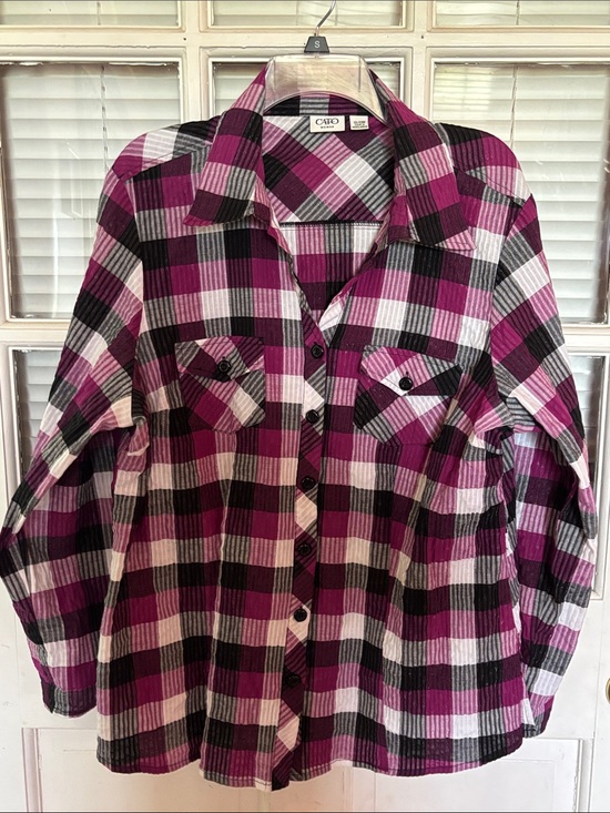 Cato Tops - Cato Magenta, Black & White Plaid Button-Up Shirt size 22/24W
